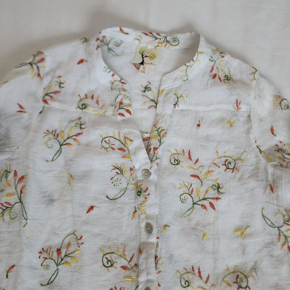 Figs and Flower Women's White Embroidered Floral Long Sleeve Blouse Size Small - Picture 9 of 14